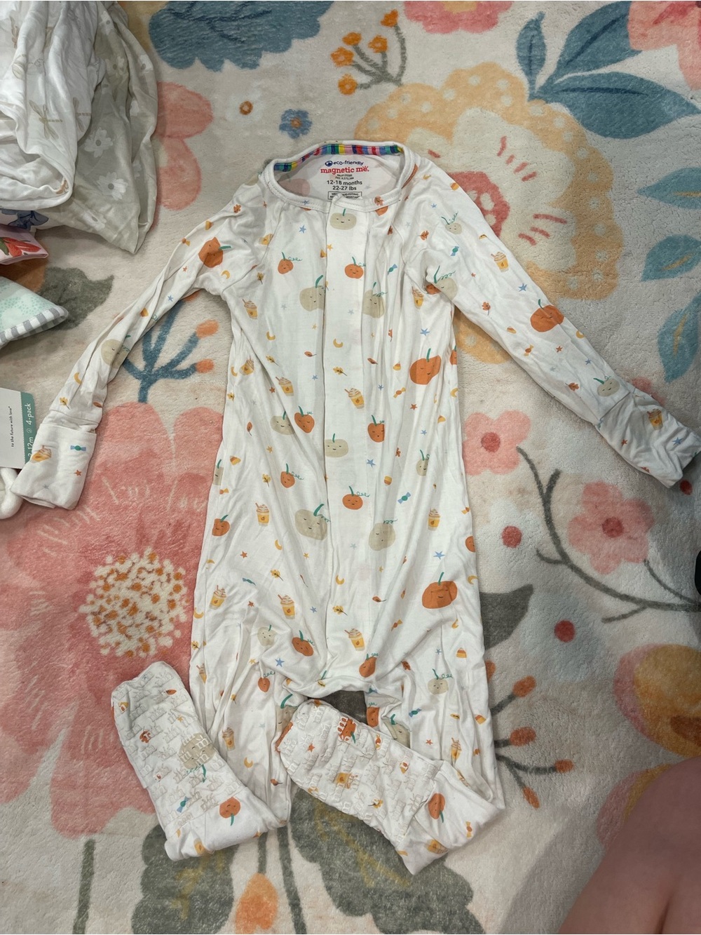 Magnetic Me Cream White Pumpkin Print Zipper Sleep Sack Footie
